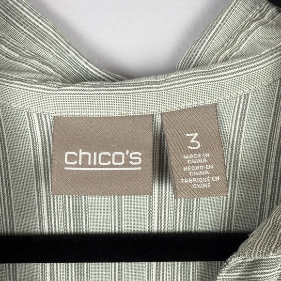 Chico's Casual Gray Striped Roll Up Sleeve Button-Up Blouse Size 3 - Picture 3 of 10